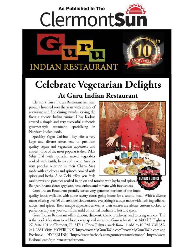 Guru Restaurant PR Front Page Advertorial
